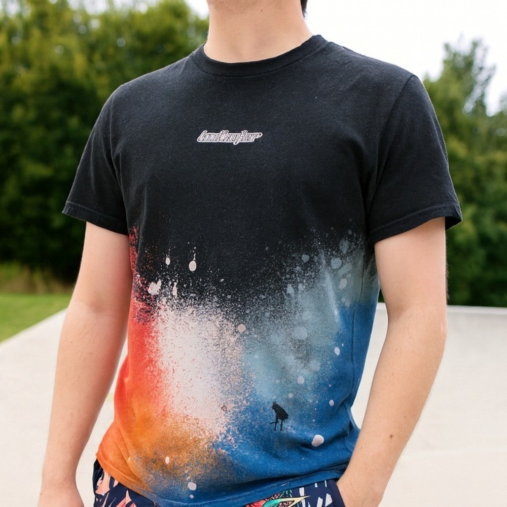Hollister Black Spray Paint Graphic‎ Round Hem T Shirt Men's Medium Preppy Cali